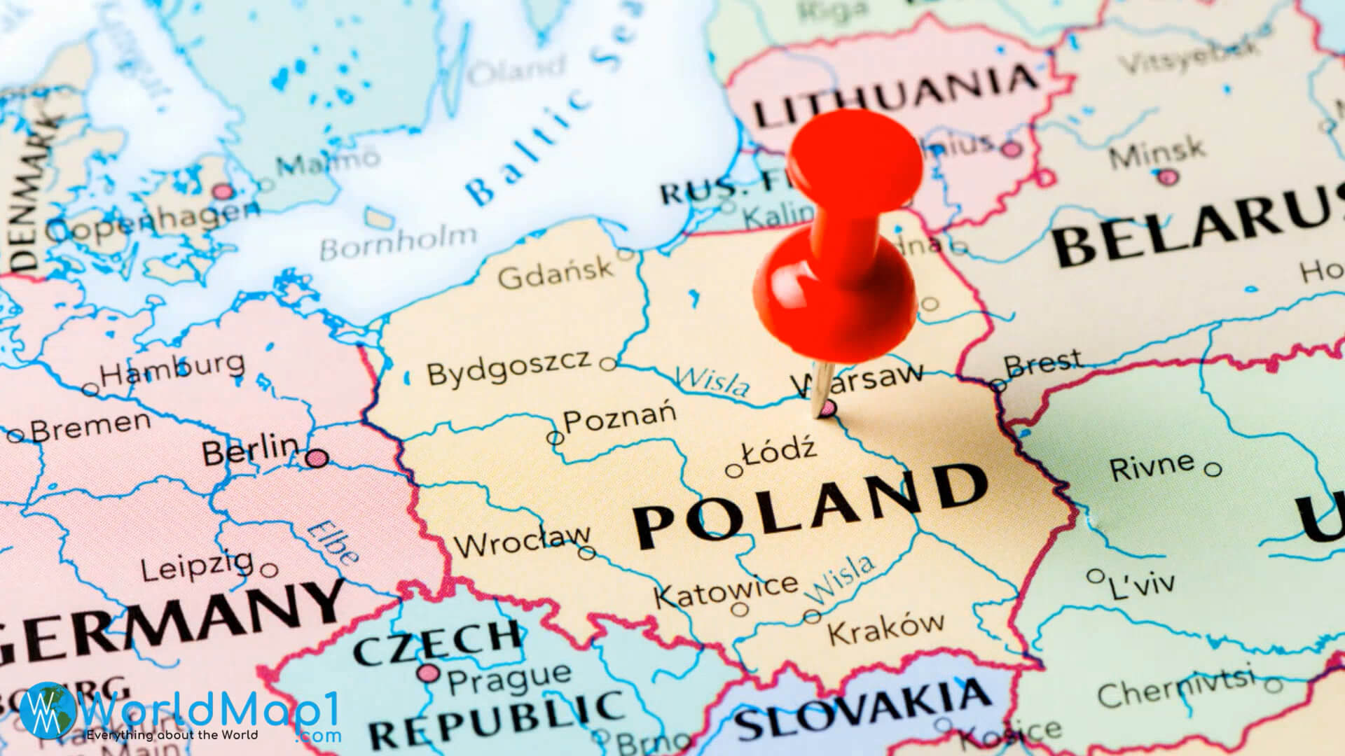 Carte de la Pologne avec la frontière entre la Biélorussie et l'Ukraine
